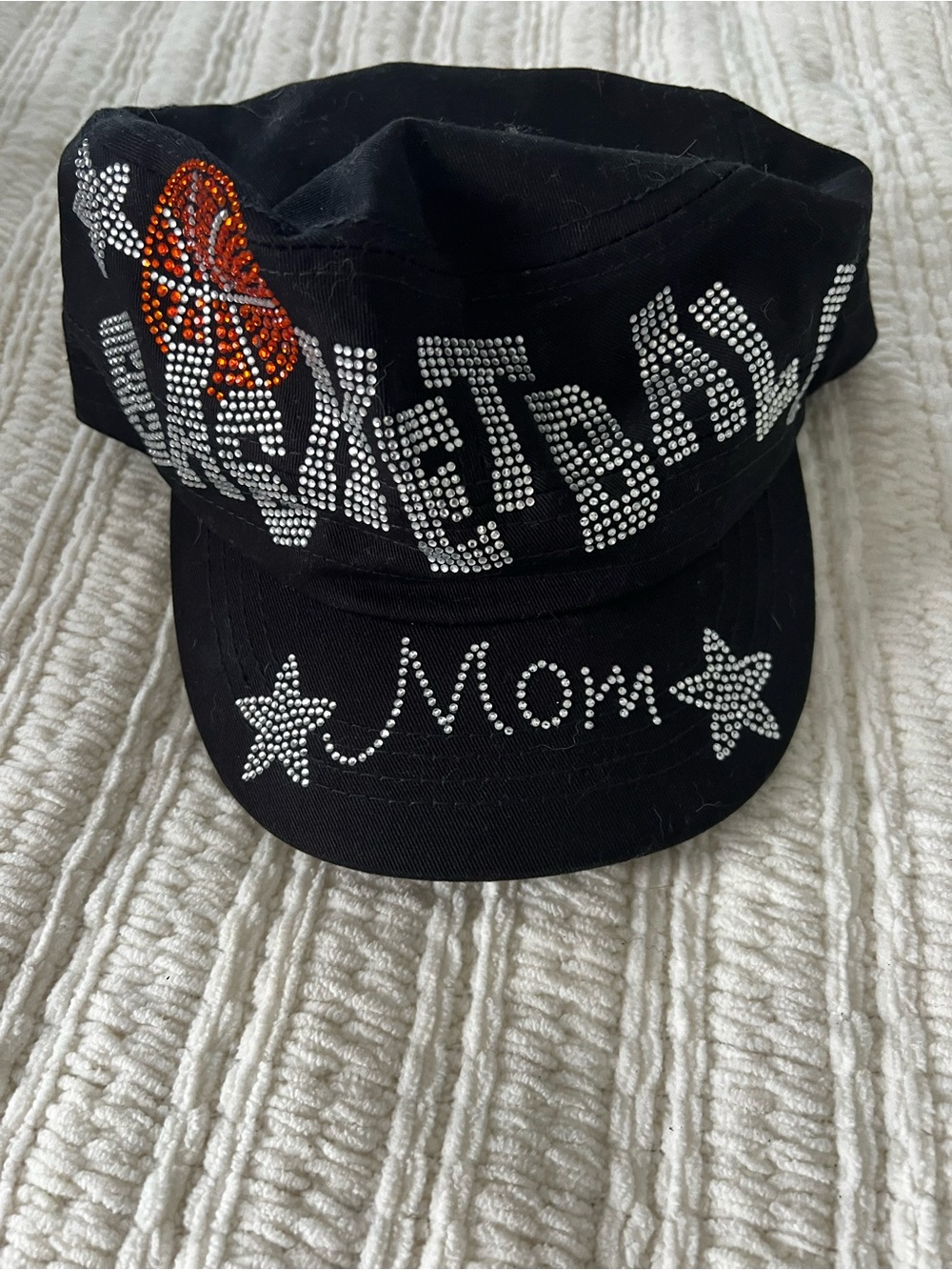 Mom Rhinestone Black Baseball Cap with Orange Accent